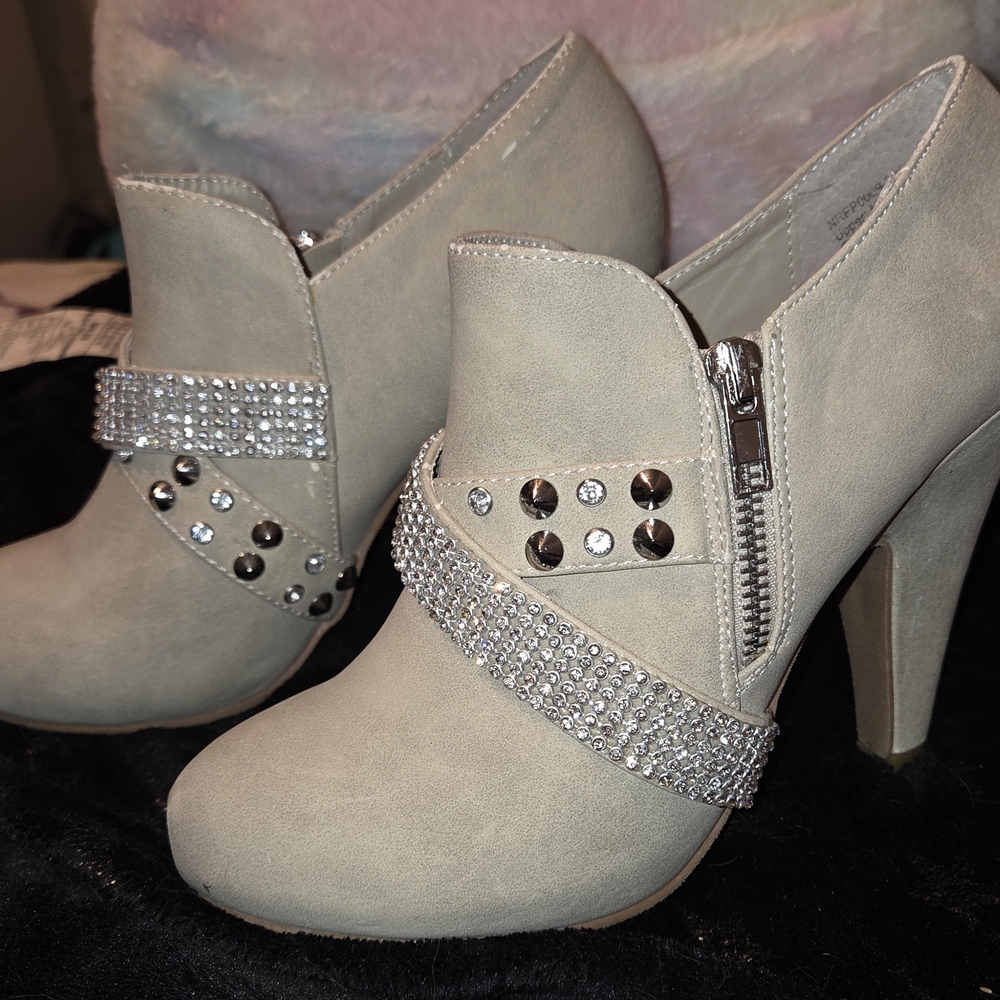Not Rated Beige Studded Heeled Boots